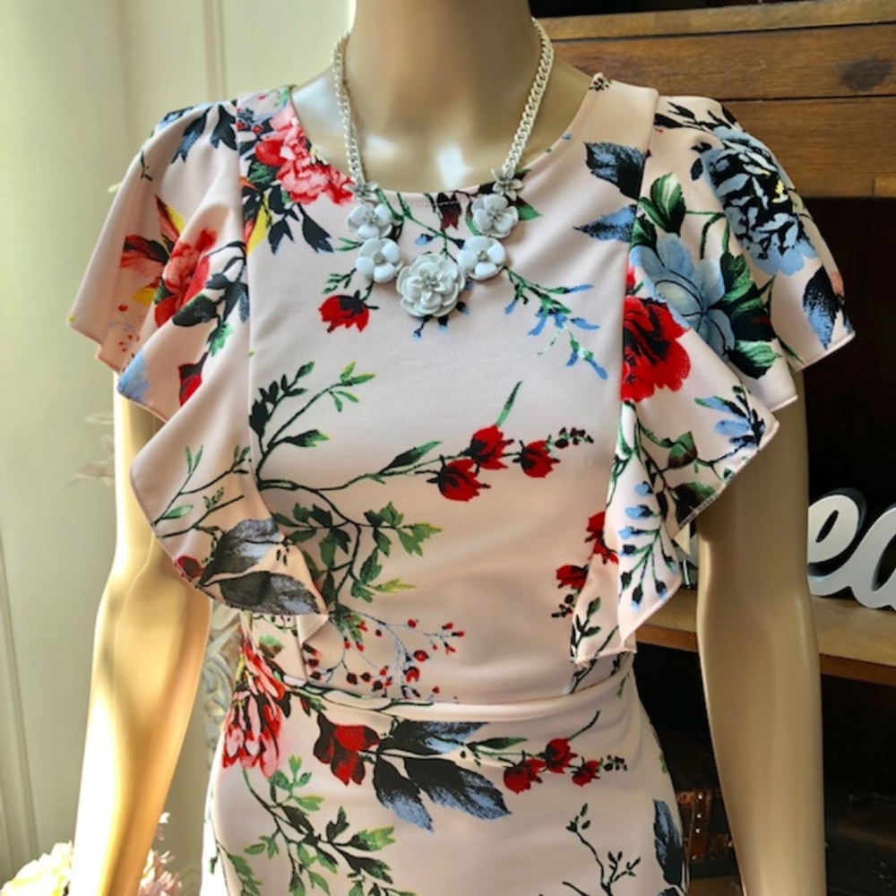 Beautiful Soft Pink Floral Ruffle Dress - NEW! - Picture 4 of 6